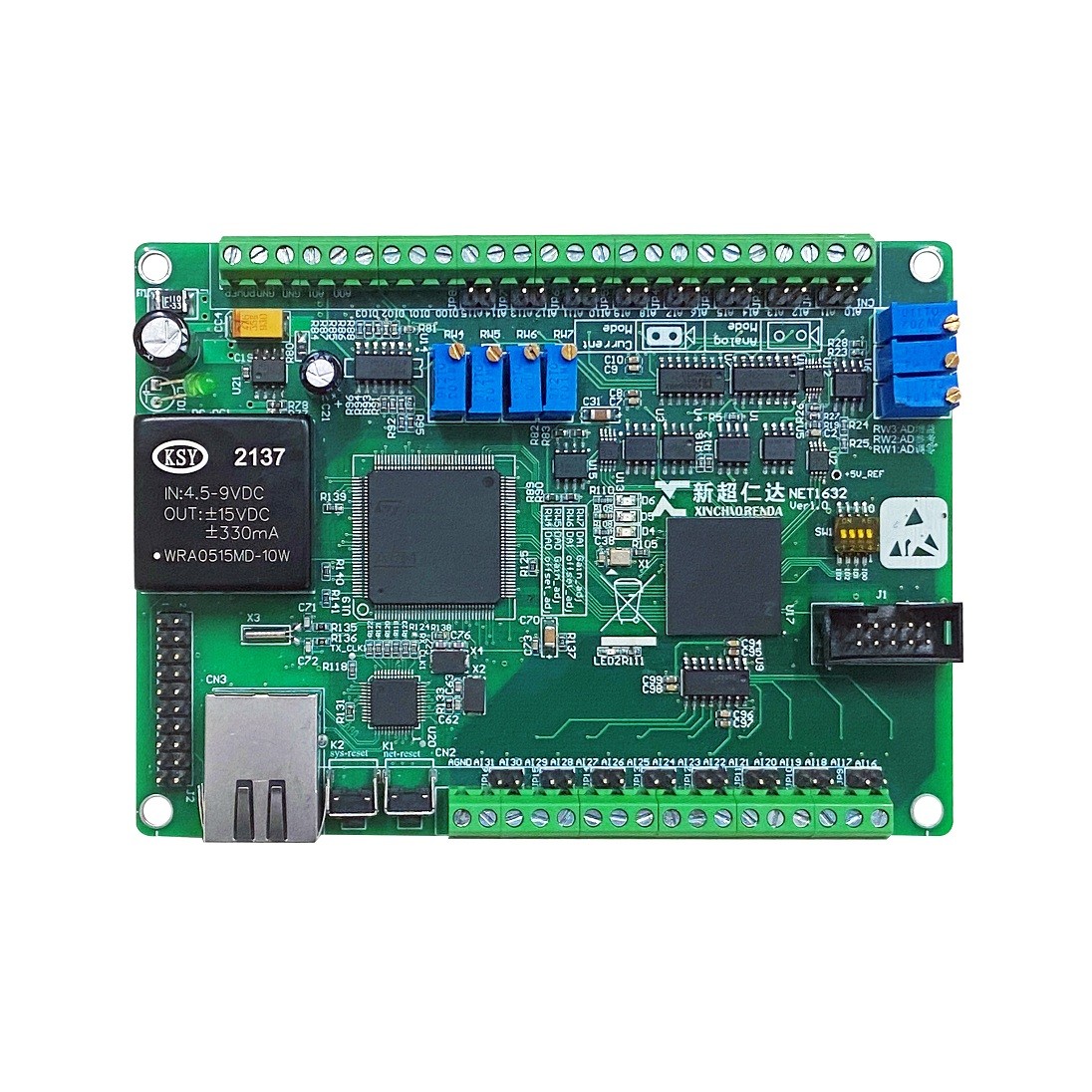 NET-1632，32路16位250ksps ADC(可测电流)、4路可配置DIO、2路16位DA、多功能采集卡