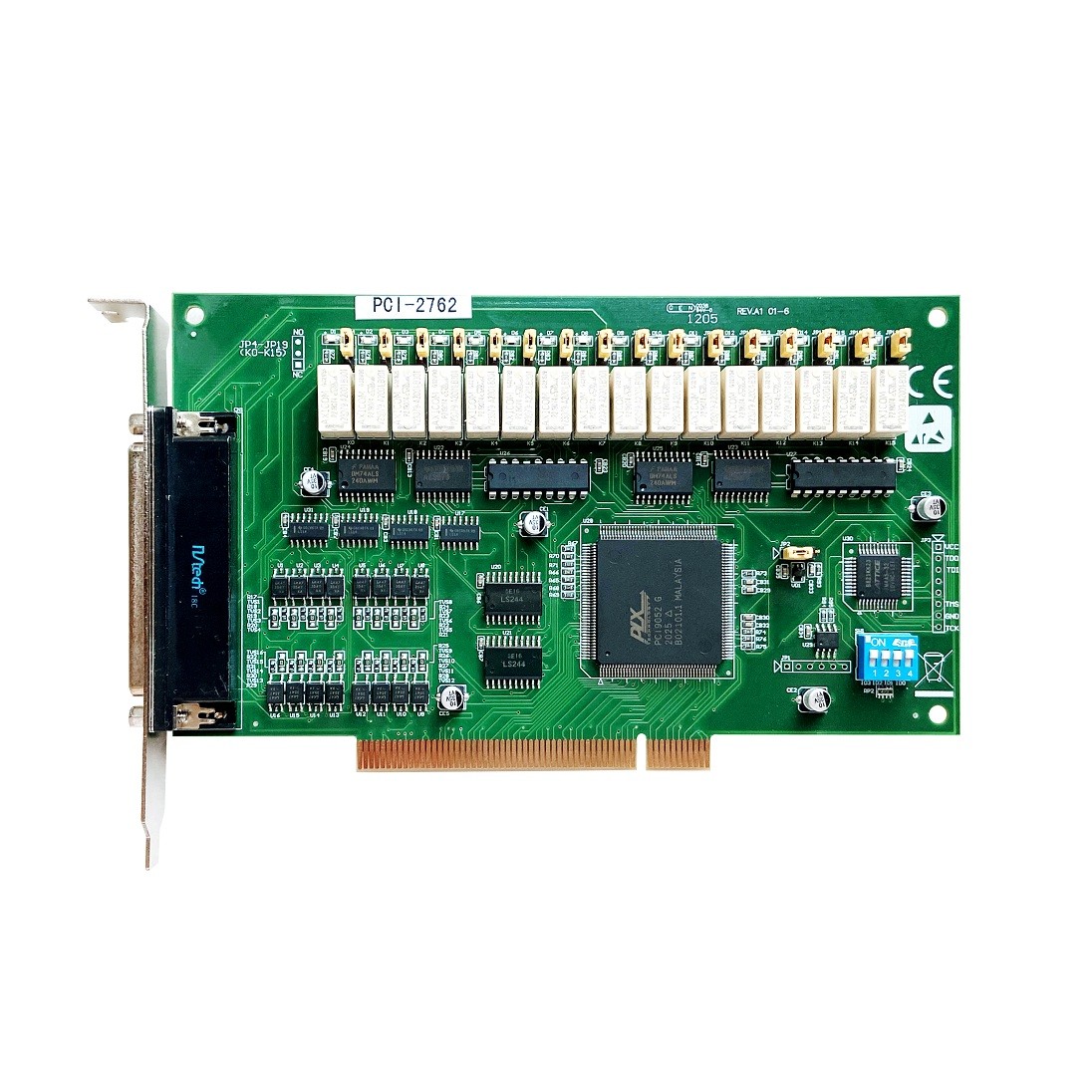 PCI-2762， 16个继电器输出通道,16路隔离数字输入、显示继电器工作状态
