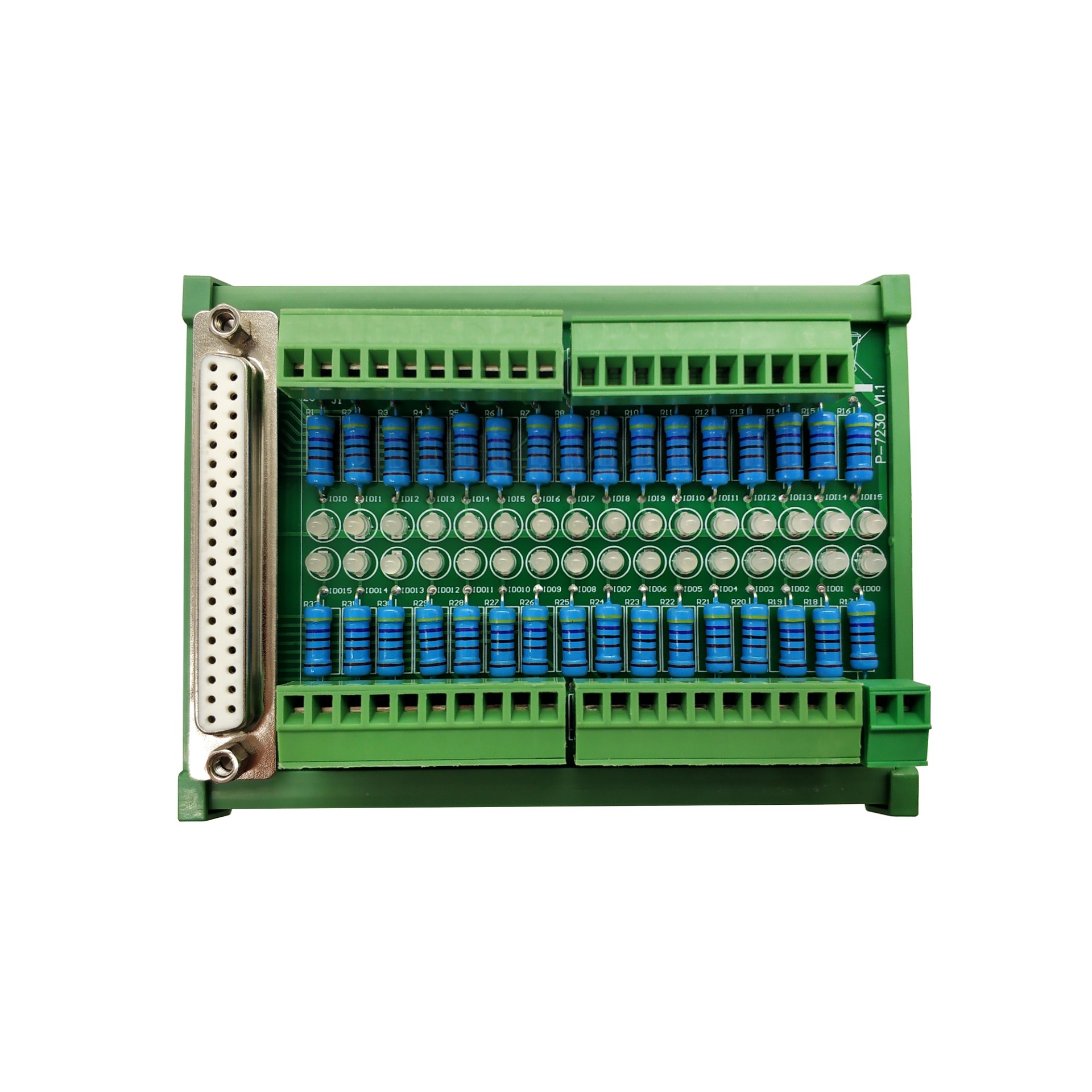  P-7230，DIN导轨安装的DB37芯的带灯接线端子板
