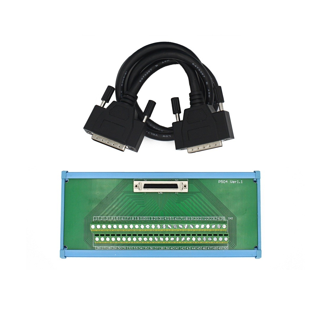 P-504， DIN导轨安装的50脚SCSI-II接线端子（可适配USB-1607)